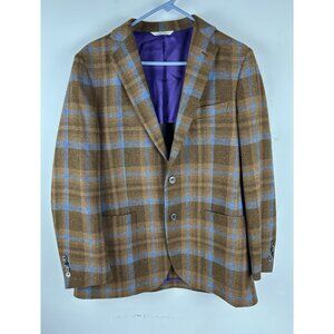 Epaulet Southwick Blazer Mens 40R Plaid Sport Coat Casual Jacket Wool Brown Blue
